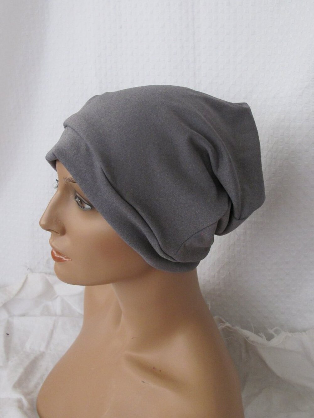 Handmade Gray Polartec Slouch Beanie
